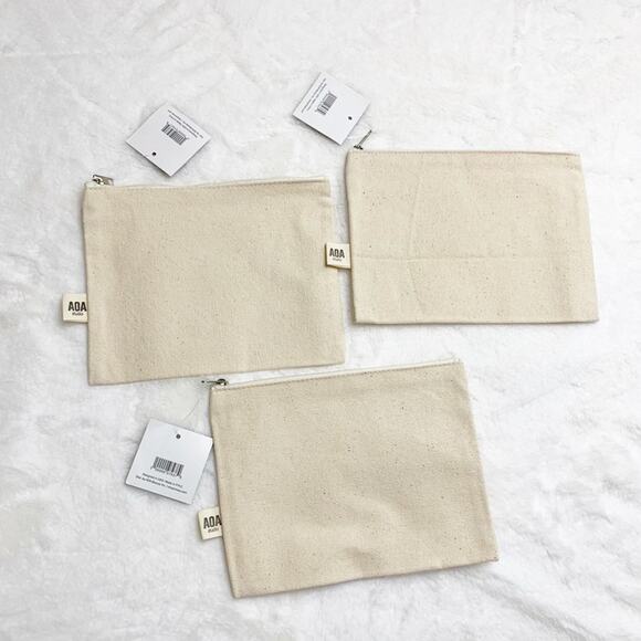 AOA Cream Canvas Makeup Travel Bag Set of 3 NEW - Picture 2 of 4